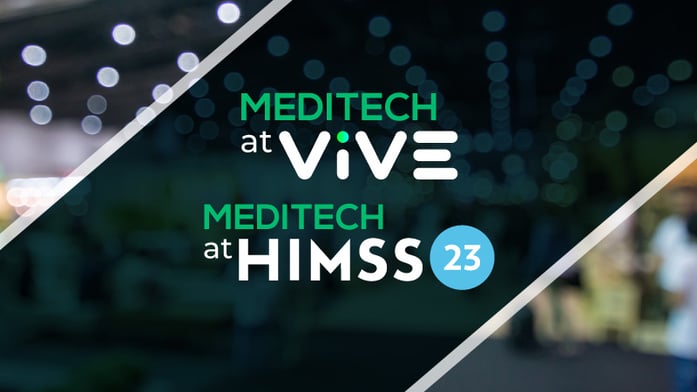 Logos of MEDITECH at ViVE and MEDITECH at HIMSS