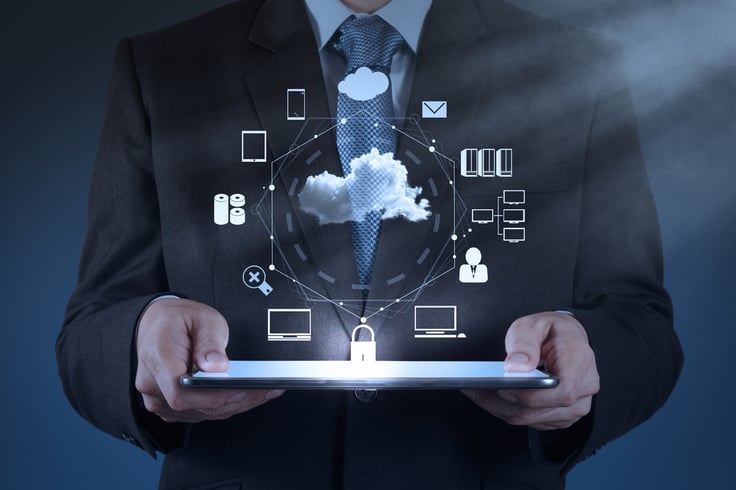 Businessman hand working with a Cloud Computing diagram on the new computer interface as concept-2