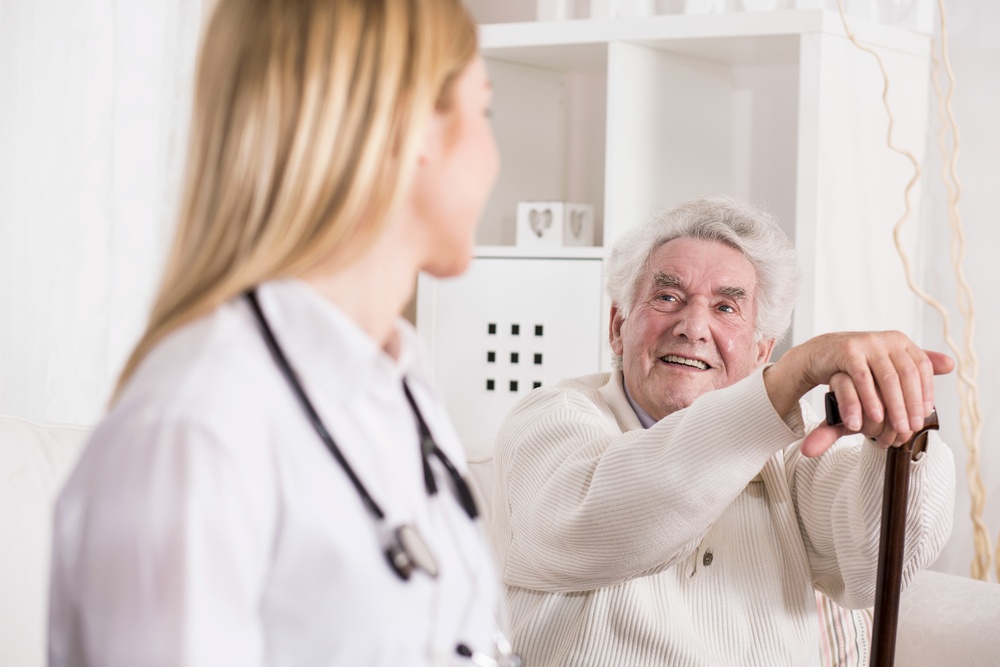 Photo of patient with walking problem and doctor